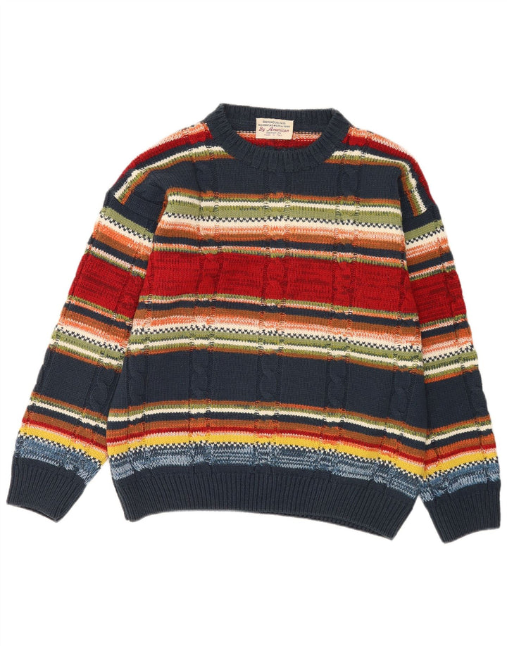 vintage Mens Crew Neck Jumper Pull Moyen Multicolore Rayé
