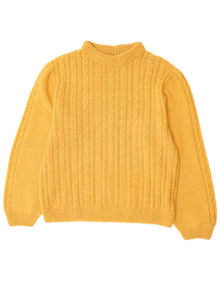 VINTAGE Pull col roulé femme UK 14 Grand Jaune