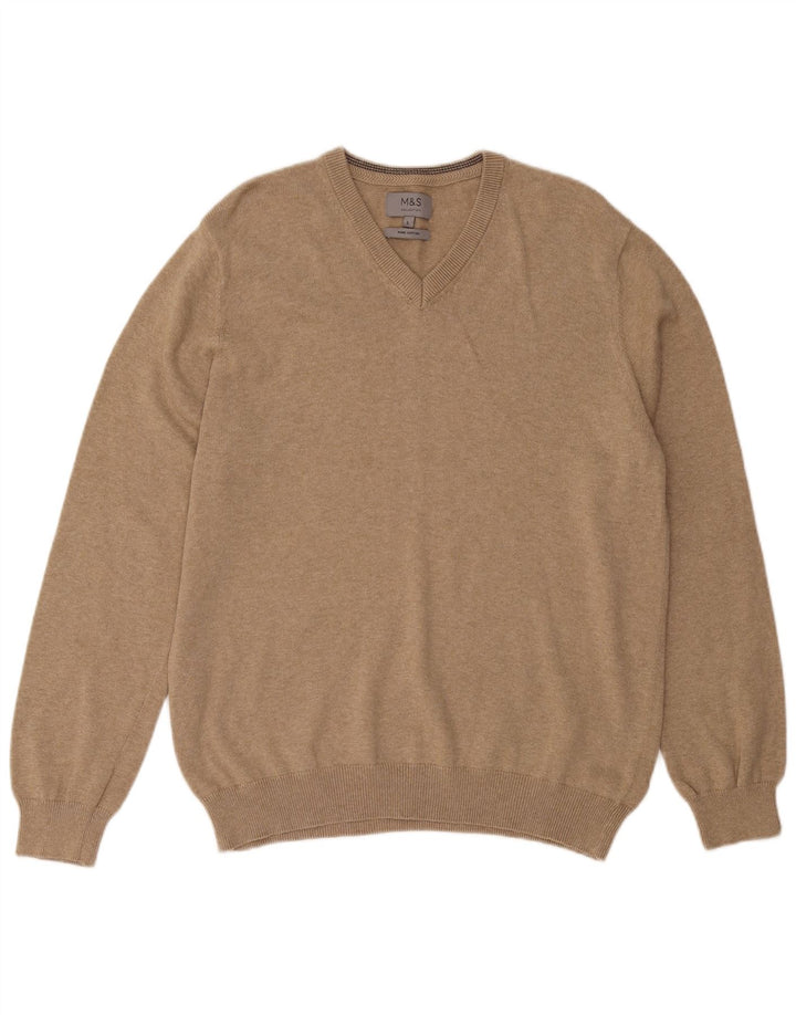 MARKS & SPENCER Pull col V pour homme en coton marron Taille L