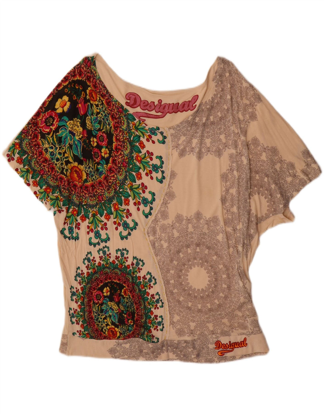 Desigual Chemisier chauve-souris pour femme UK 12 Medium Off White Floral