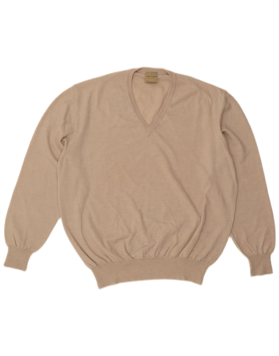 TRUSSARDI Pull Col V Homme Laine Beige Moyen