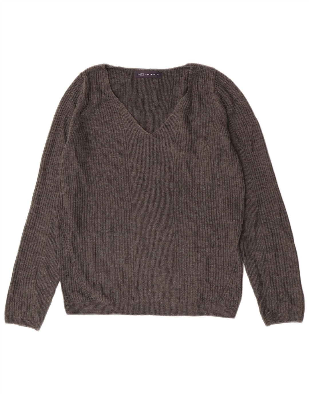 Marks & Spencer Pull col en V pour femme UK 8 Small Gris Acrylique