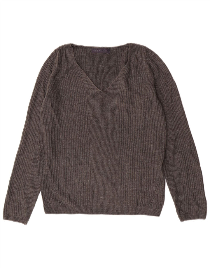 Marks & Spencer Pull col en V pour femme UK 8 Small Gris Acrylique
