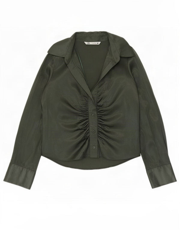 Zara Femme Chemisier UK 44 Vert Moyen Viscose