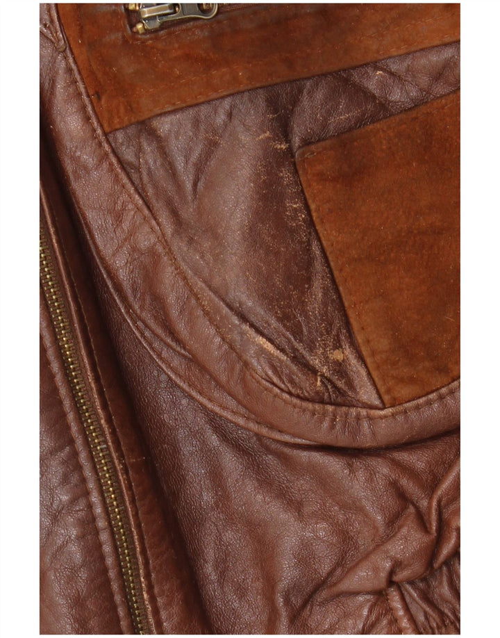 gilet en cuir homme vintage UK 40 Grand cuir marron