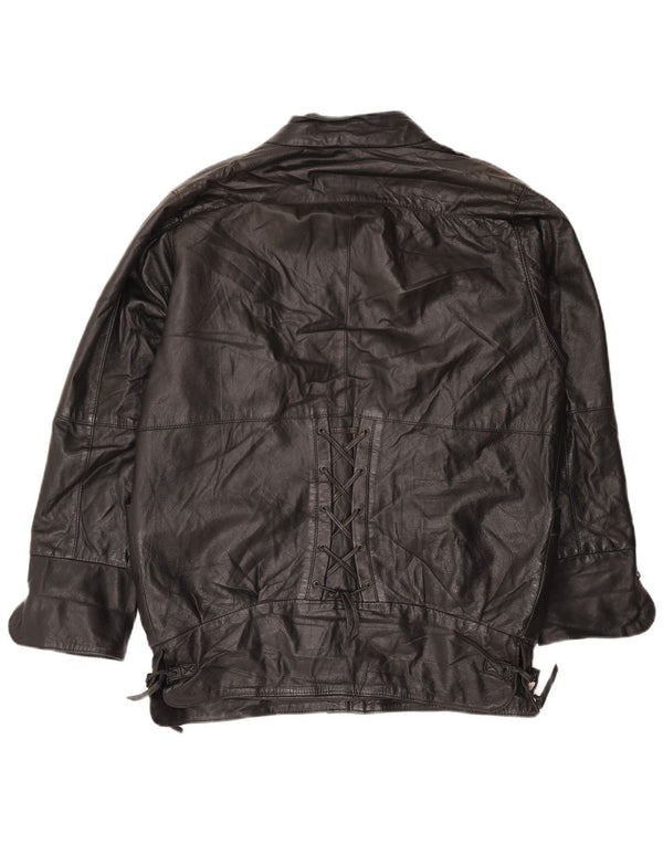veste en cuir surdimensionnée femme vintage EU 50 XL Noir