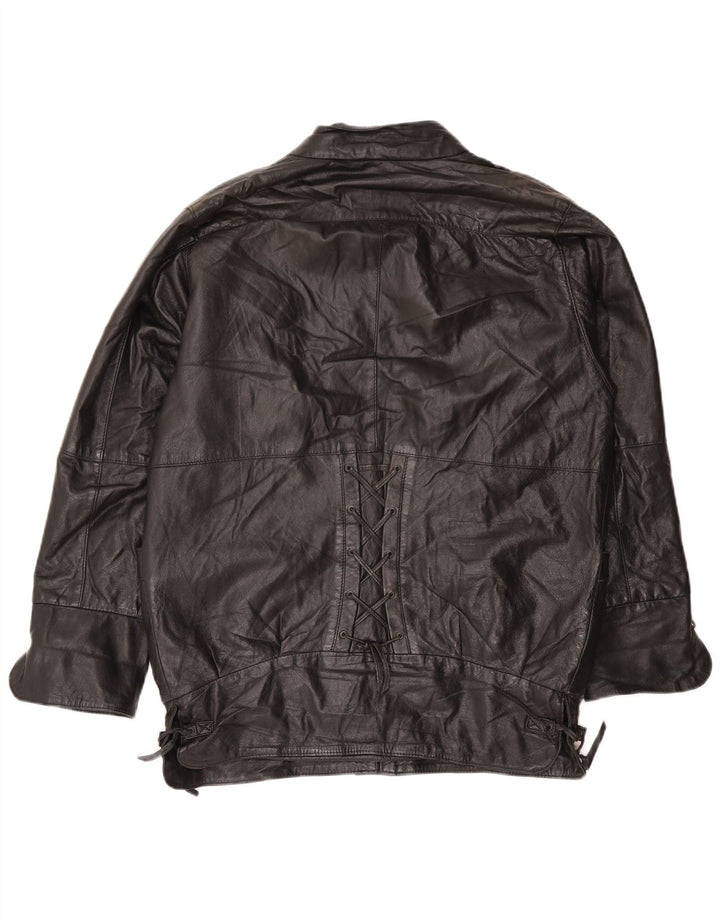 veste en cuir surdimensionnée femme vintage EU 50 XL Noir