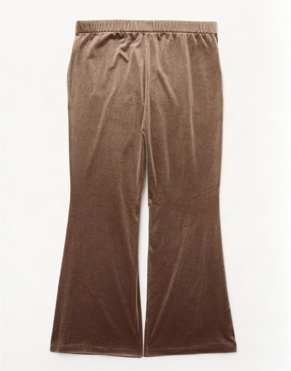 Zara Pantalon de survêtement évasé en velours pour femme UK 20 2XL Marron Polyester