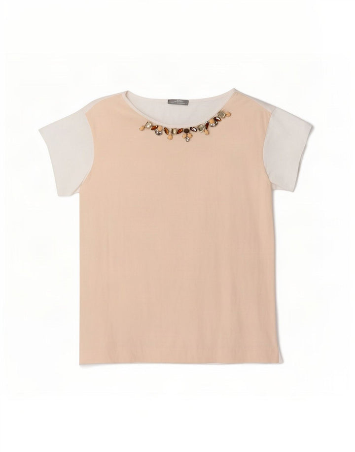 Zara Womens T-Shirt Top UK 14 Medium Blanc Colorblock Viscose