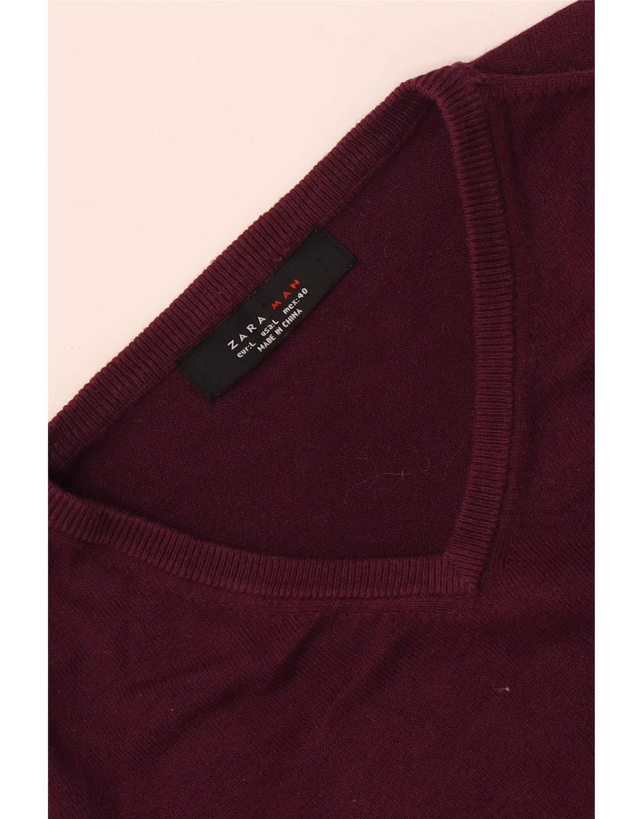 Zara Pull Col V Homme Large Bordeaux