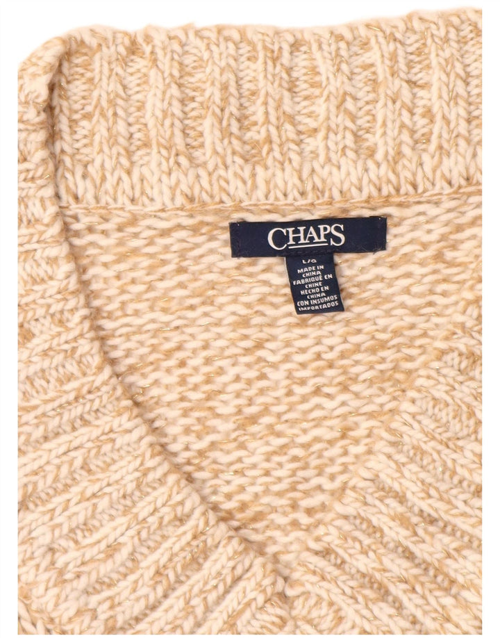 CHAPS Pull col V pour femme UK 16 Grand Acrylique Moucheté Beige