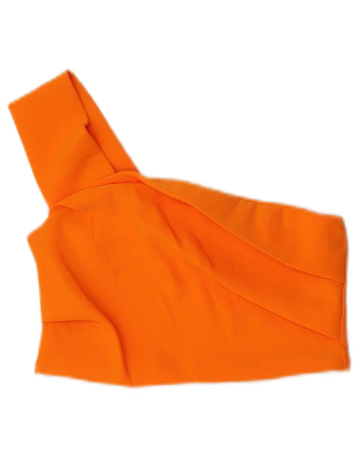 Zara Femme Crop One Épaule Top UK 12 Orange Moyen Polyester