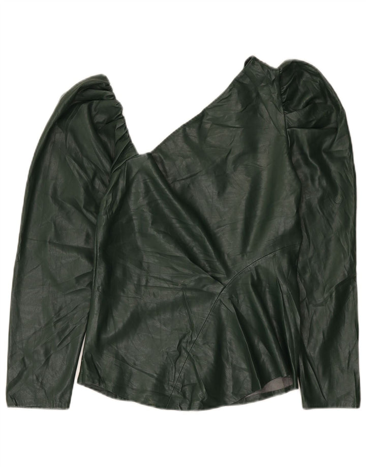 Zara Femme Haut Une Épaule En Simili Cuir UK 12 Vert Moyen Polyuréthane