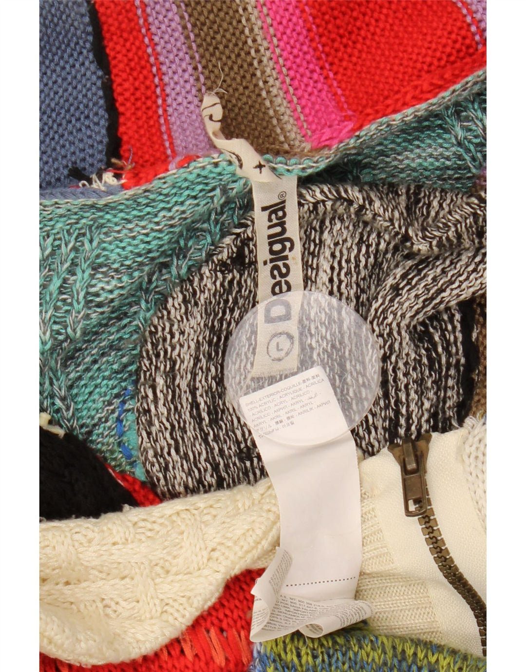 DESIGUAL Pull Cardigan Femme UK 16 Grand Patchwork Multicolore