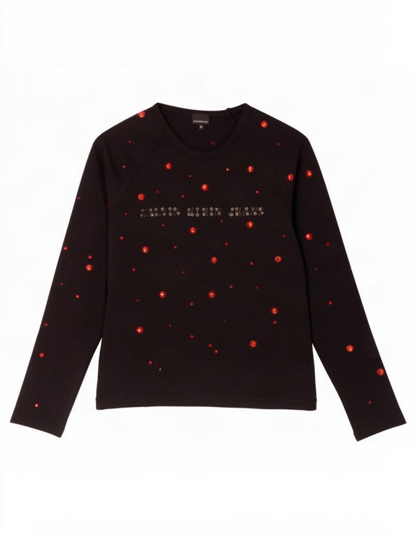 Calvin Klein Jeans Haut graphique à manches longues pour femme UK 12 Noir moyen