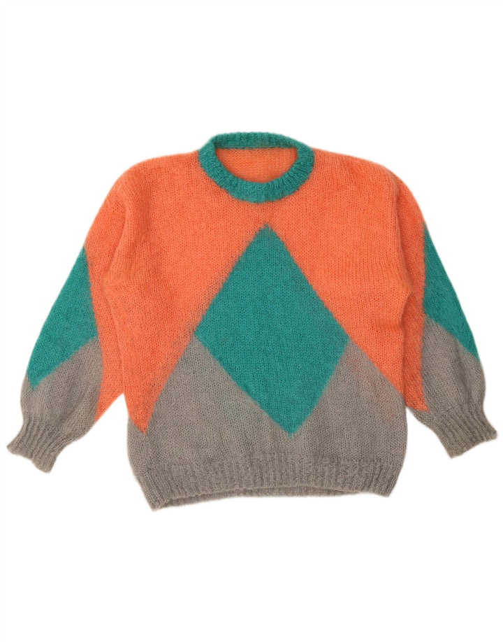 vintage Womens Crew Neck Jumper Sweater XL Multicolore Géométrique