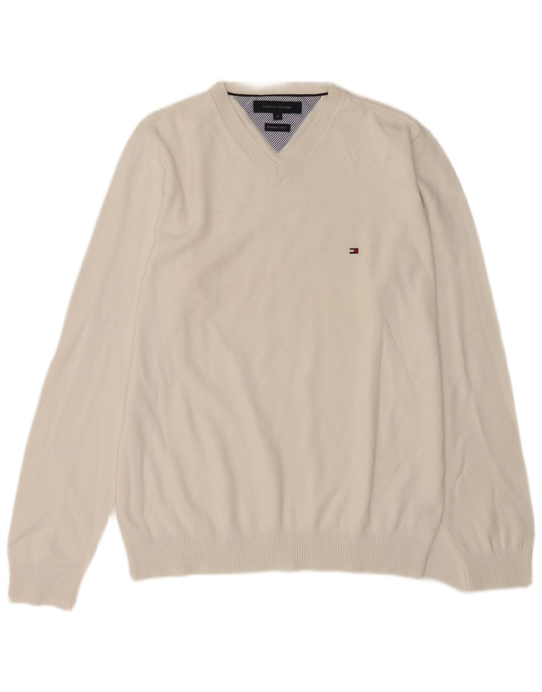 Tommy Hilfiger Pull Col V Homme Blanc Moyen Coton