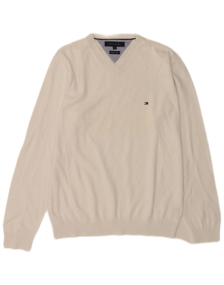 Tommy Hilfiger Pull Col V Homme Blanc Moyen Coton