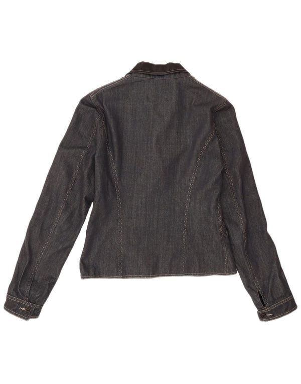 Ferre Veste Blazer En Jean 1 Bouton Femme IT 46 Large Bleu Marine Coton