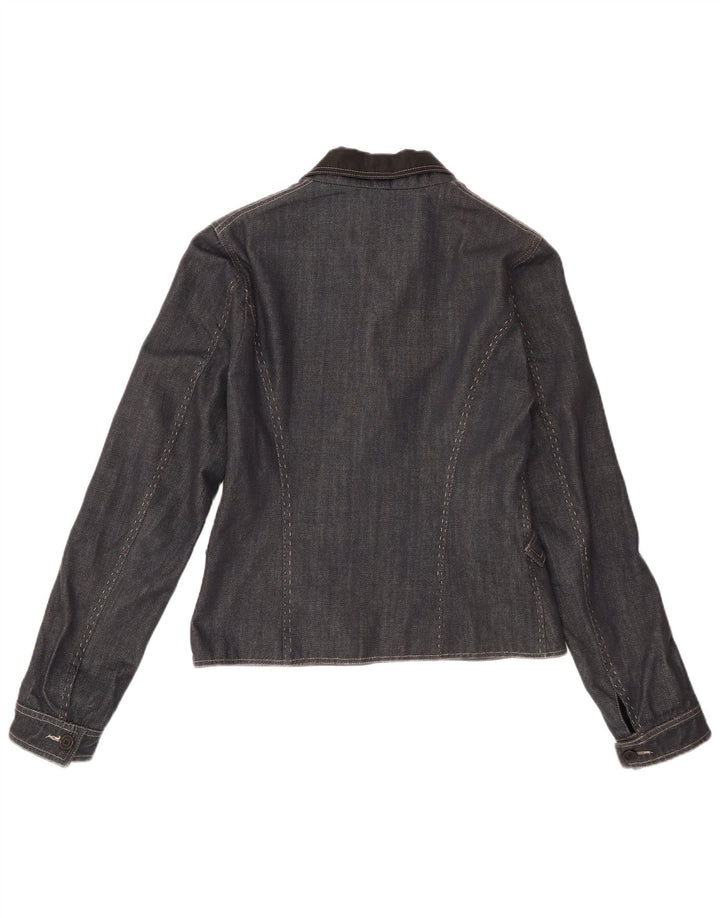 Ferre Veste Blazer En Jean 1 Bouton Femme IT 46 Large Bleu Marine Coton