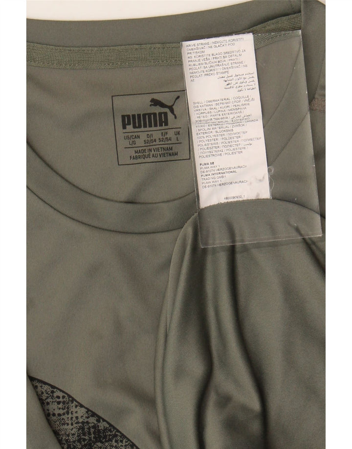 PUMA Mens Graphic T-Shirt Top Large Khaki Polyester Vintage Puma and Second-Hand Puma from Messina Hembry 