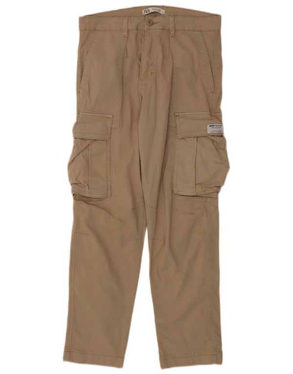 Zara Pantalon cargo droit pour homme EU 40 Medium W31 L29 Coton beige
