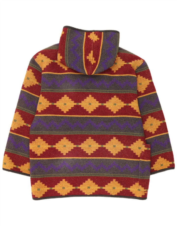 vintage Womens Hooded Duffle Jacket UK 14 Grand Multicolore Géométrique