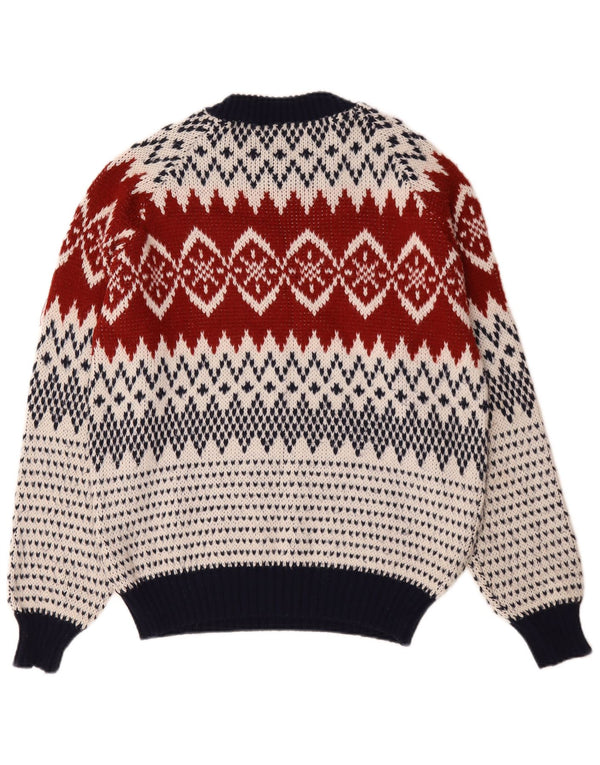 vintage Mens Crew Neck Jumper Pull Grand Multicolore Fair Isle