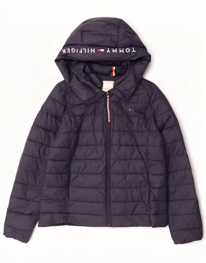 Tommy Hilfiger Veste matelassée à capuche graphique pour femme UK 14 Bleu marine moyen