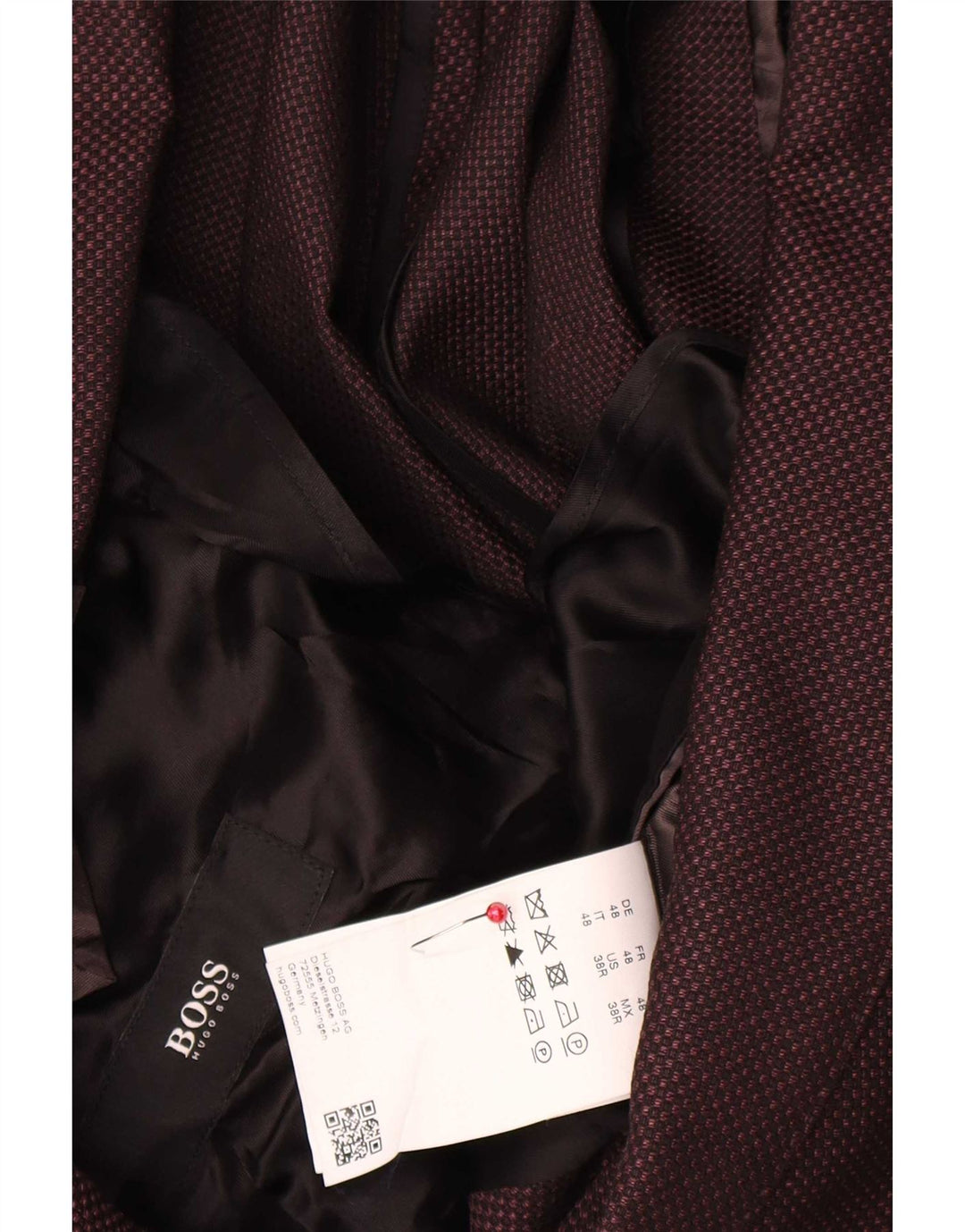 Hugo Boss Veste blazer à 2 boutons pour homme EU 48 Laine bordeaux moyen