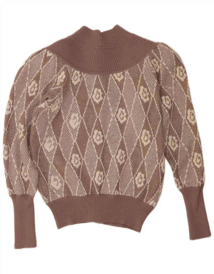 Carella Womens Crop Cardigan Sweater UK 14 Beige Moyen Argyle/Diamond Laine