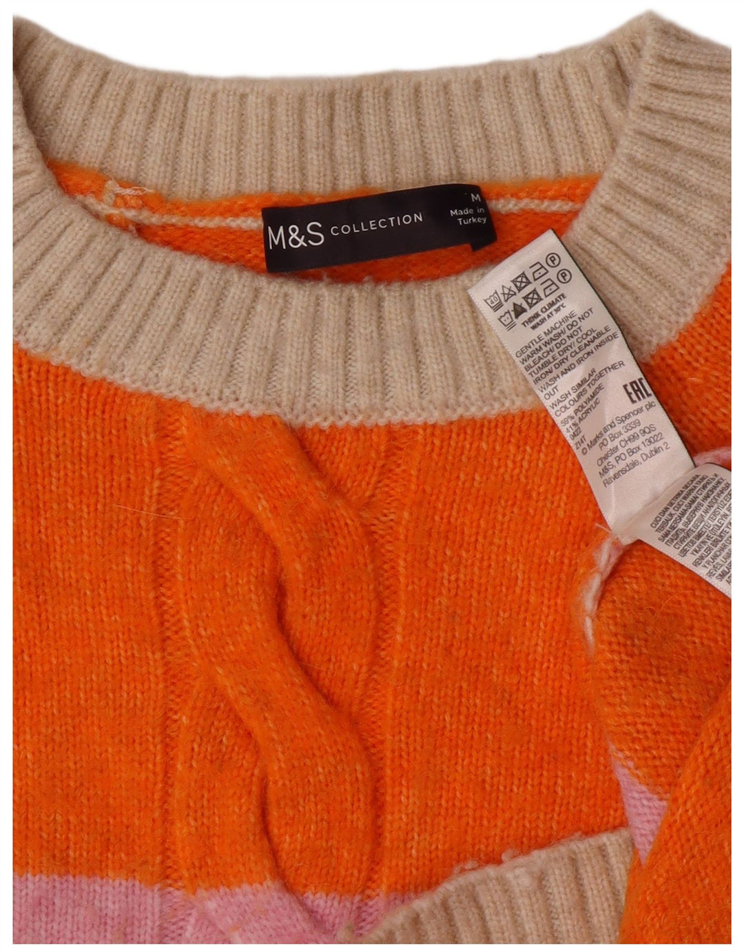 Marks & Spencer Pull col bateau pour femme UK 14 Rayé orange moyen