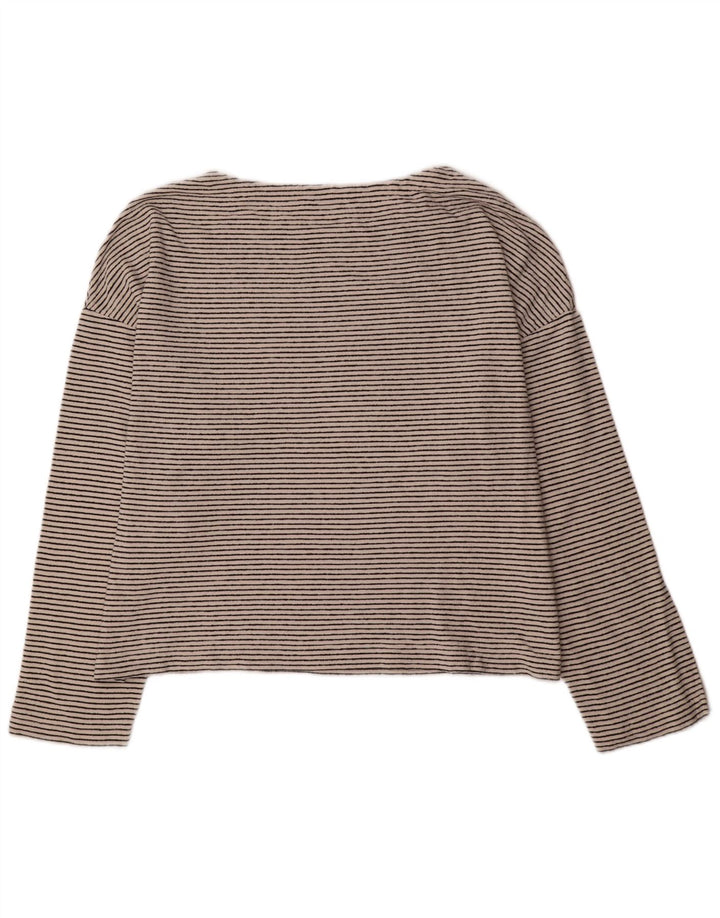 All Saints Haut court à manches longues pour femme UK 44 Medium Off White Rayé