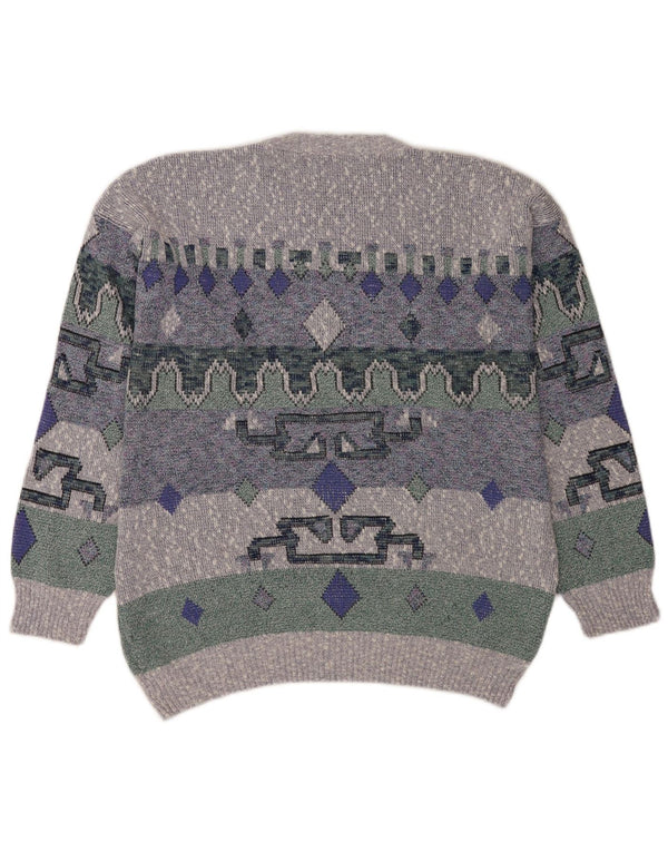 vintage Mens Crew Neck Jumper Pull Grand Bleu Géométrique