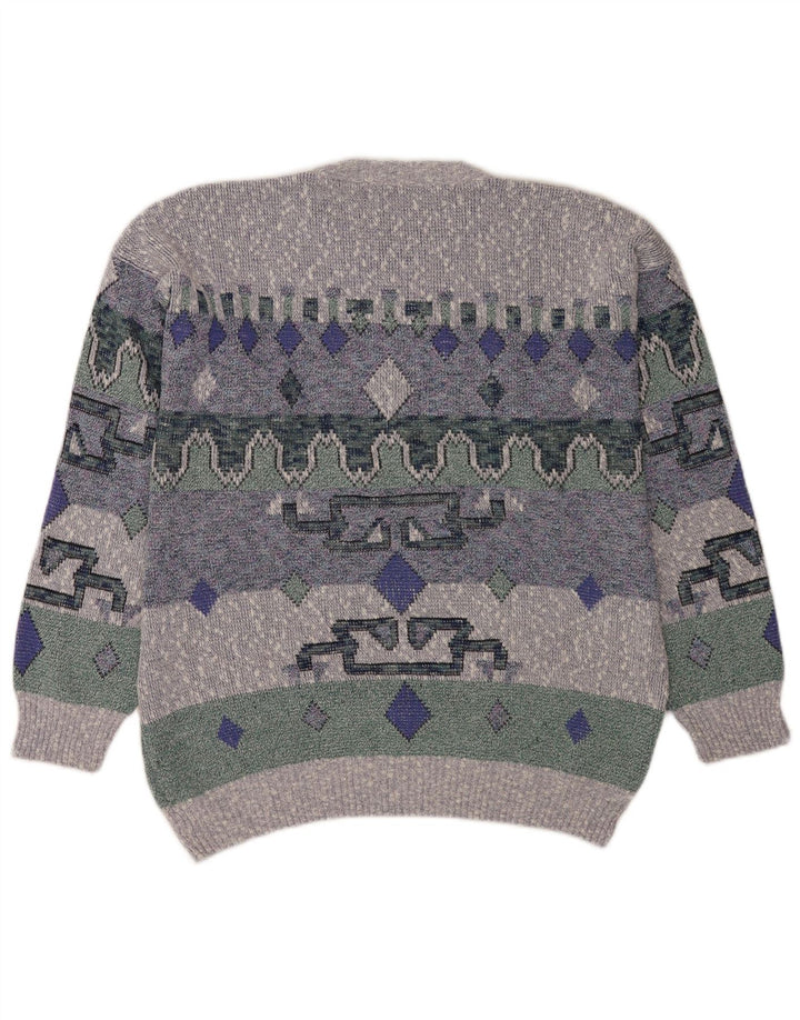 vintage Mens Crew Neck Jumper Pull Grand Bleu Géométrique