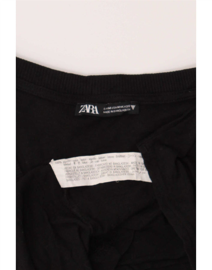 Zara T-Shirt Femme Top UK 14 Coton Noir Moyen