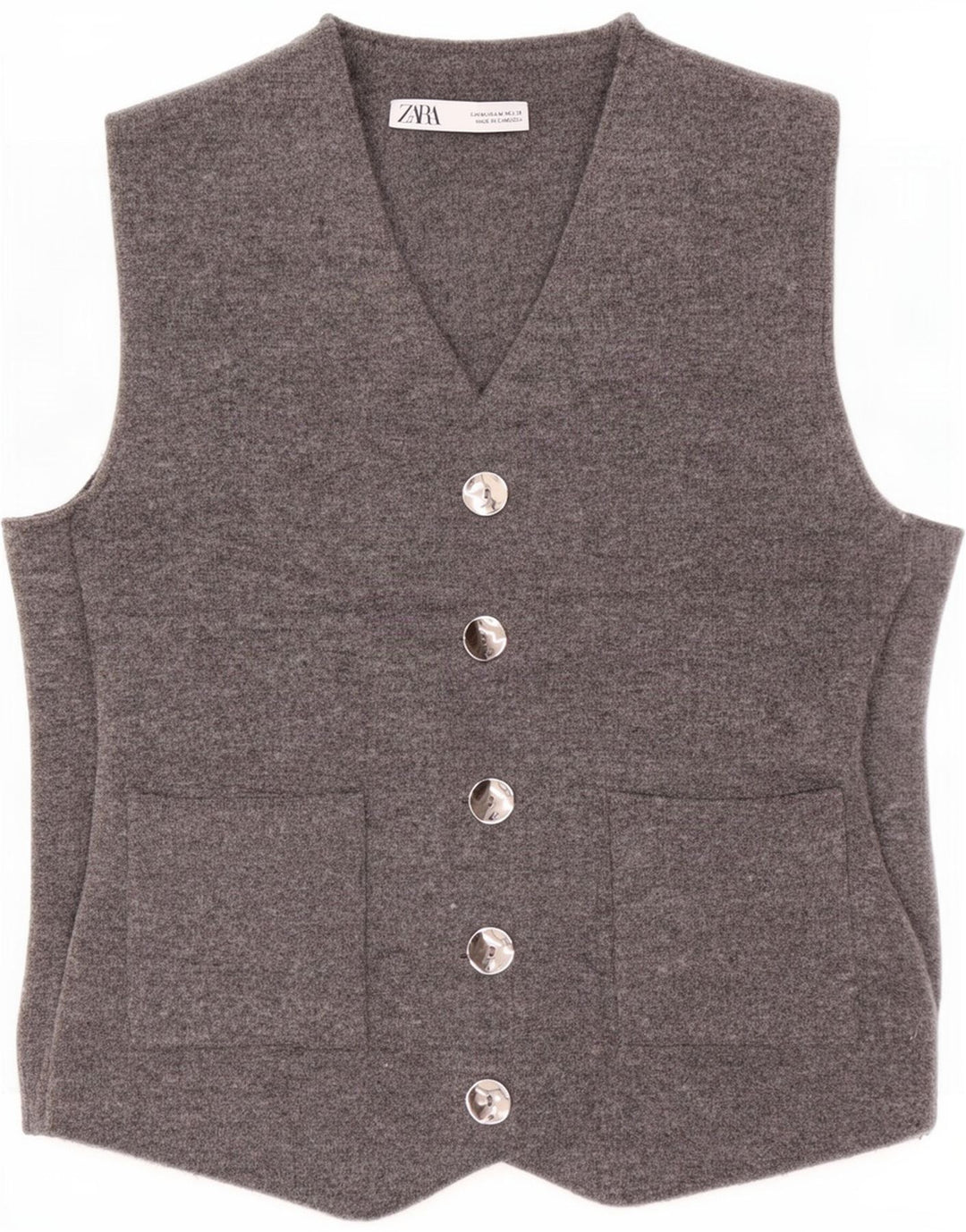 Zara Gilet en tricot pour femme UK 12 Polyester gris moyen