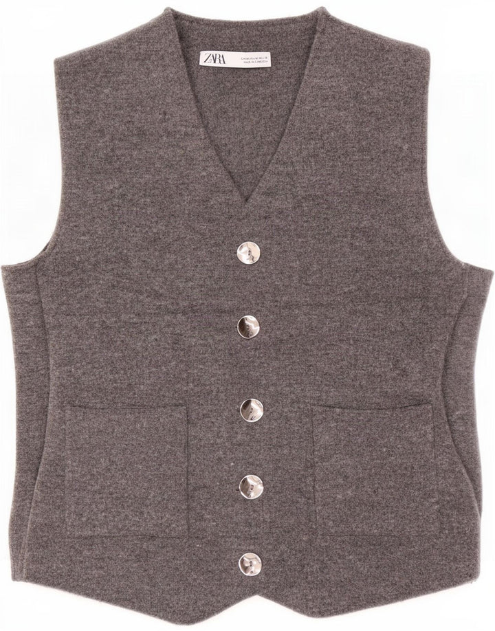 Zara Gilet en tricot pour femme UK 12 Polyester gris moyen
