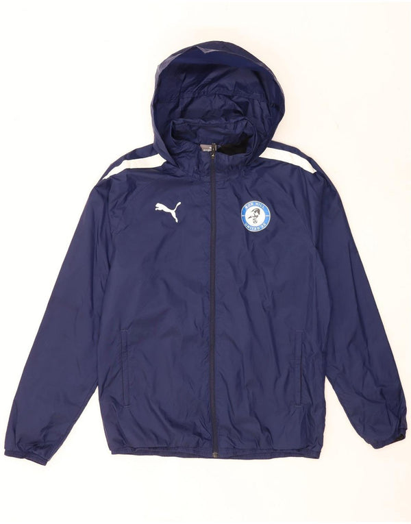 Puma Veste de pluie à capuche pour homme UK 38 Medium Bleu marine Colorblock Nylon