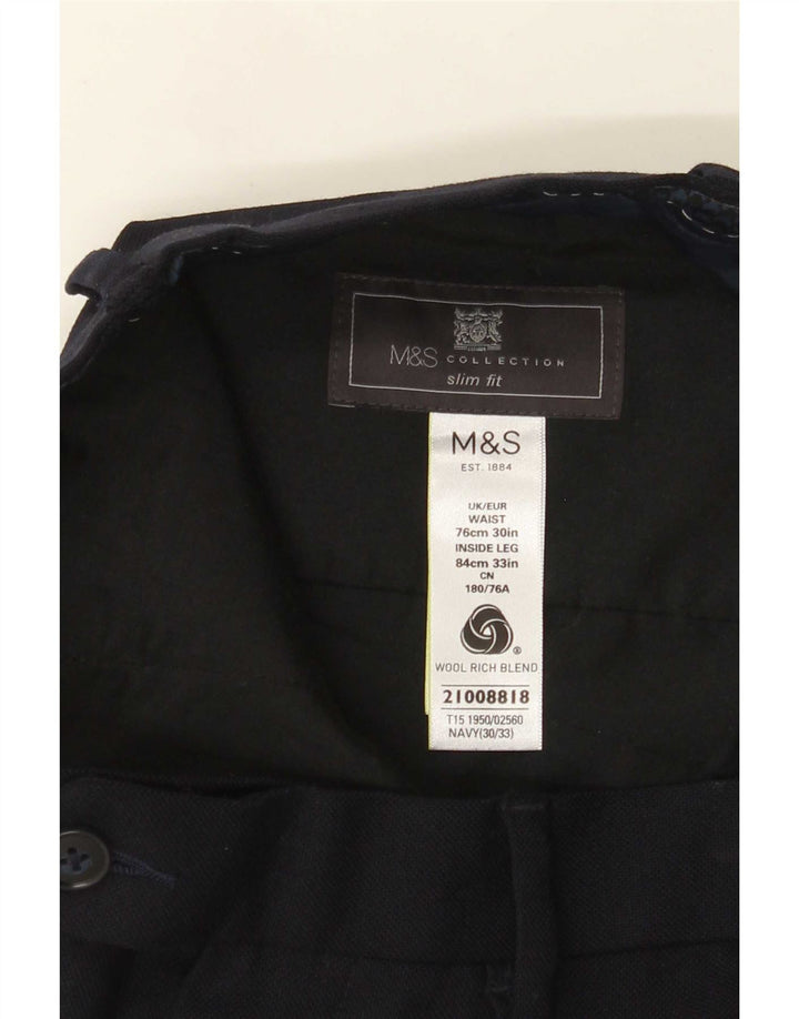 Marks & Spencer Pantalon de Costume Slim Homme W30 L33 Bleu Marine Laine