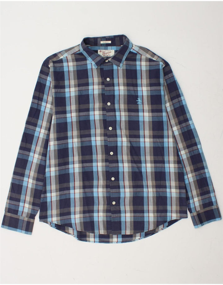 PENGUIN Chemise Classique Homme Grand Carreau Bleu Marine Coton