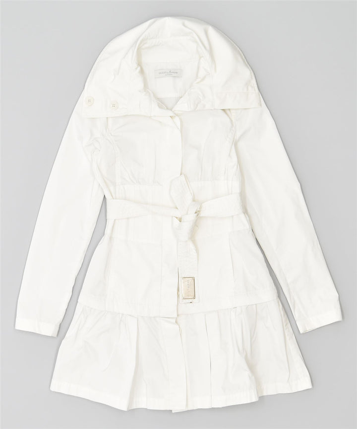 GUESS Trench Femme UK 8 Petit Blanc Polyester
