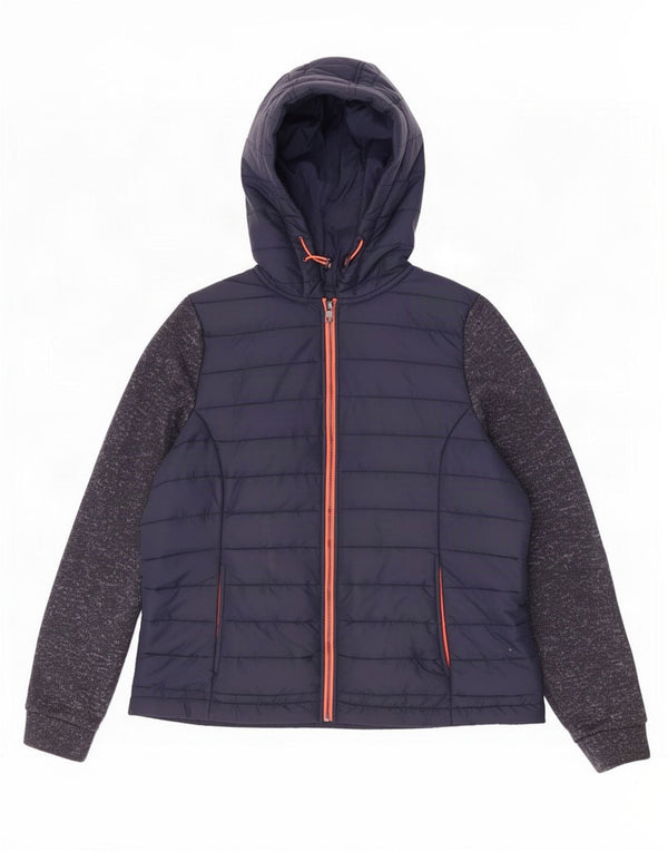 Superdry Veste rembourrée à capuche pour femme UK 18 XL Bleu marine Colorblock Nylon
