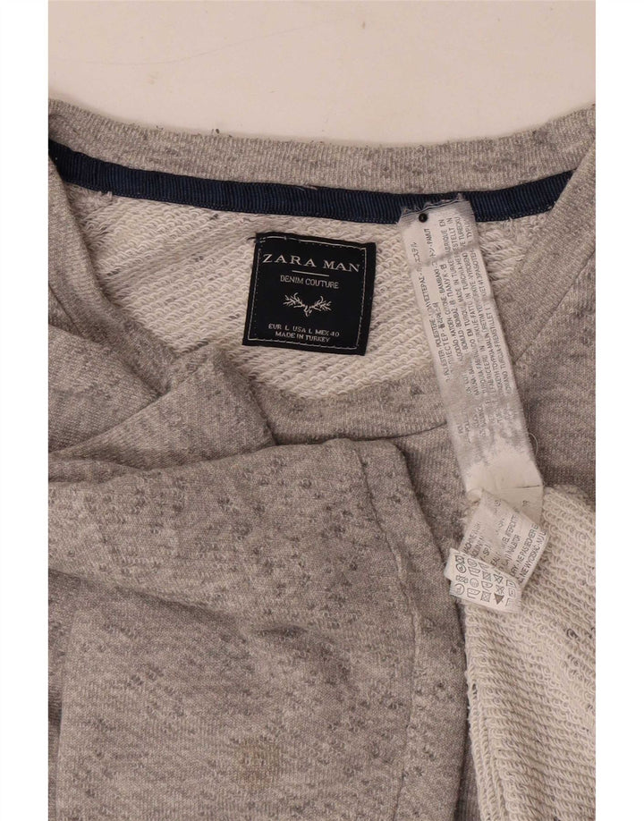 Zara Homme Sweatshirt Jumper Large Gris Moucheté Polyester