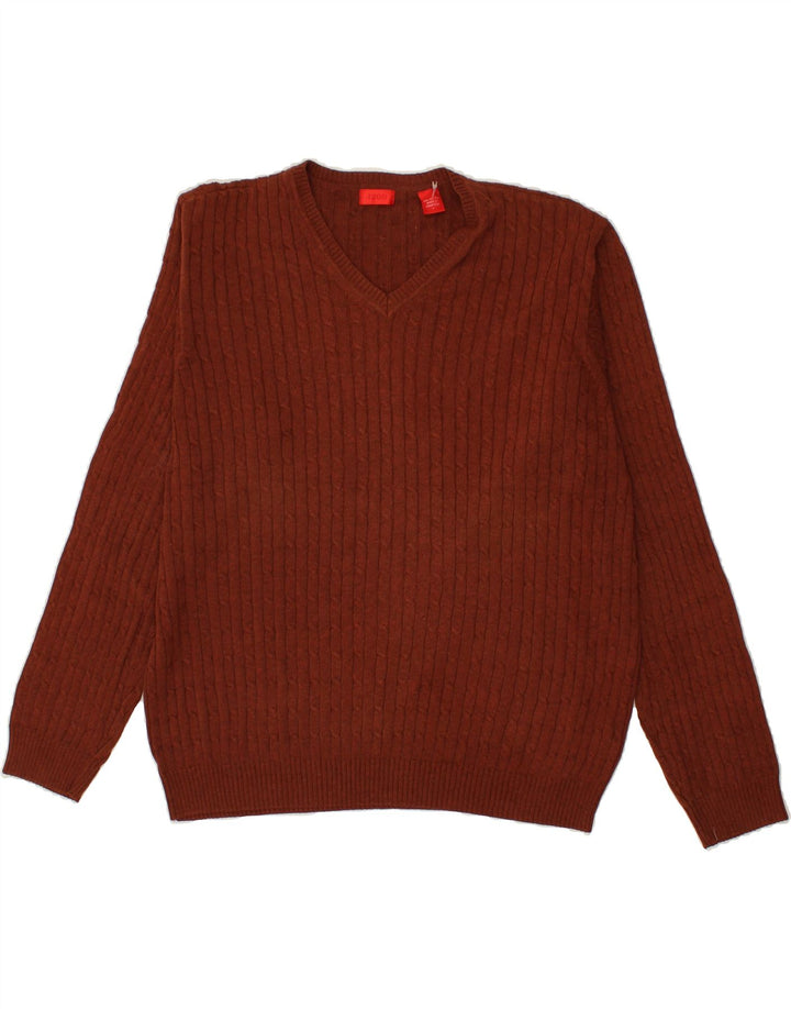 IZOD Mens V-Neck Jumper Sweater Large Brown Cotton Vintage Izod and Second-Hand Izod from Messina Hembry 
