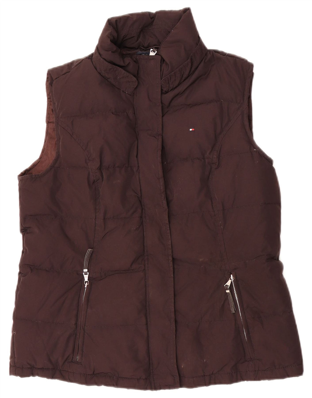 Tommy Hilfiger Gilet rembourré pour femme UK 14 Large Marron Polyester