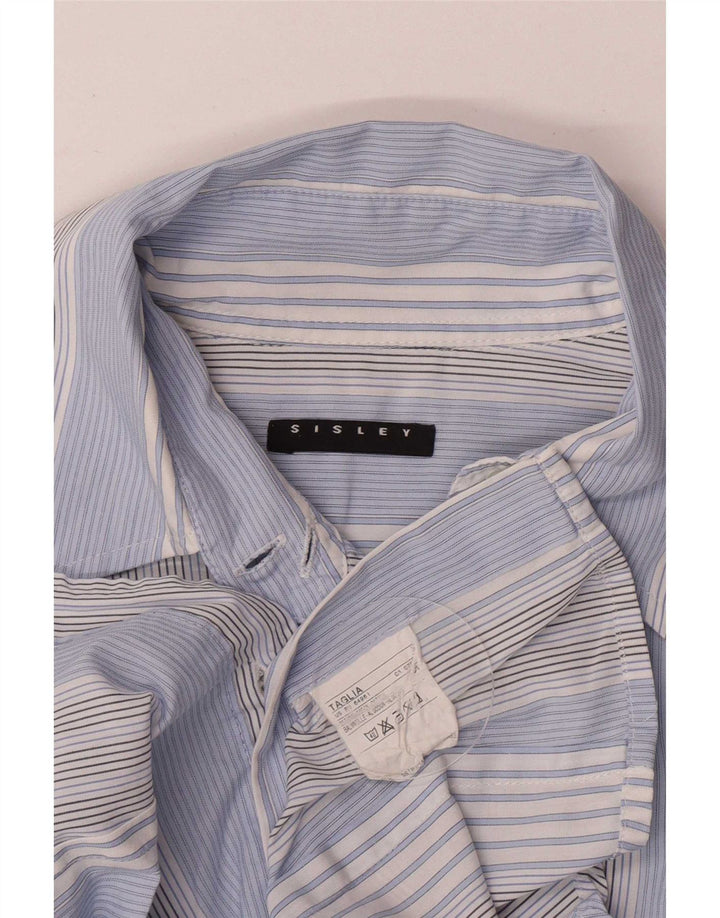 Sisley Chemise UK 10 Small Bleu Rayé Coton