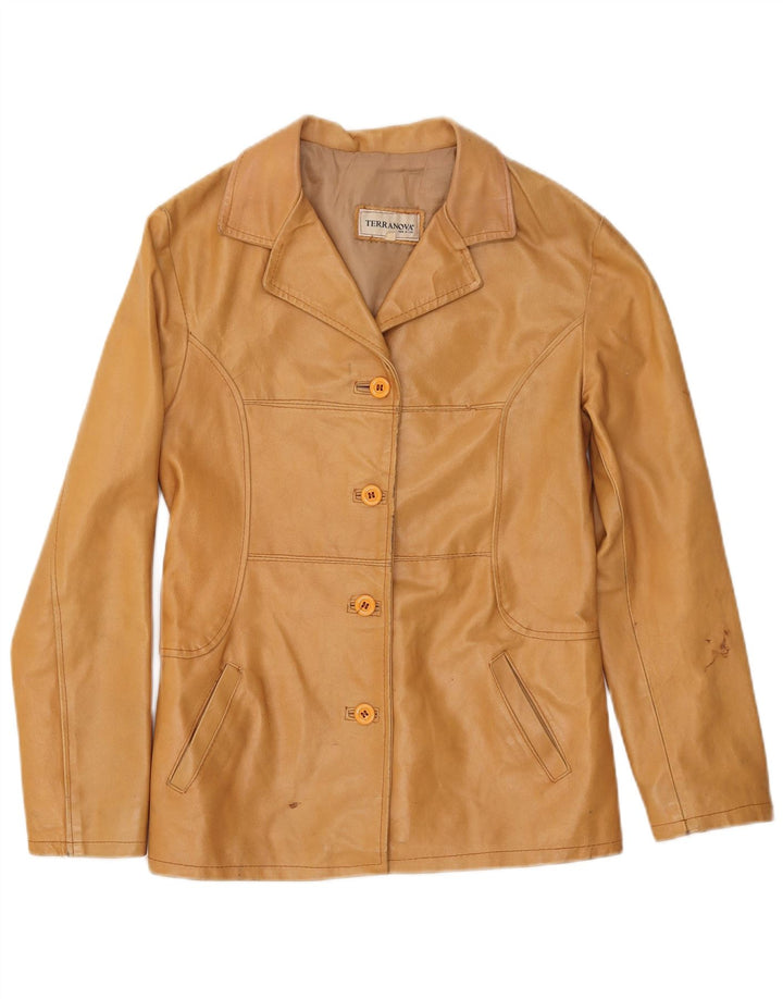 Terranova Veste blazer en cuir à 4 boutons pour femme UK 10 Petit Beige