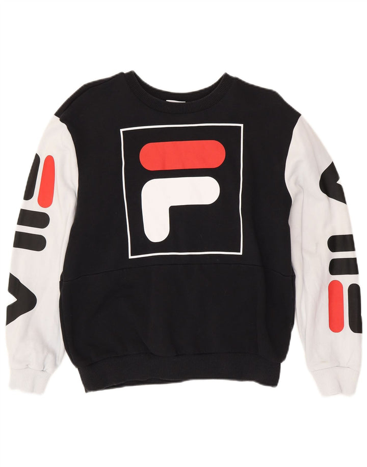FILA Sweat-shirt graphique pour femme UK 14 Medium Black Colourblock