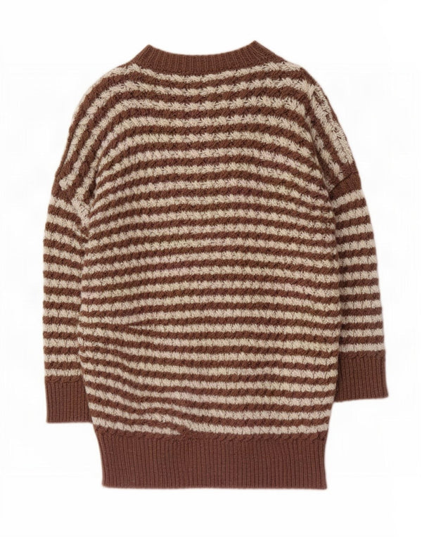 Zara Pull long à col bateau pour femme UK 10 Petit marron rayé
